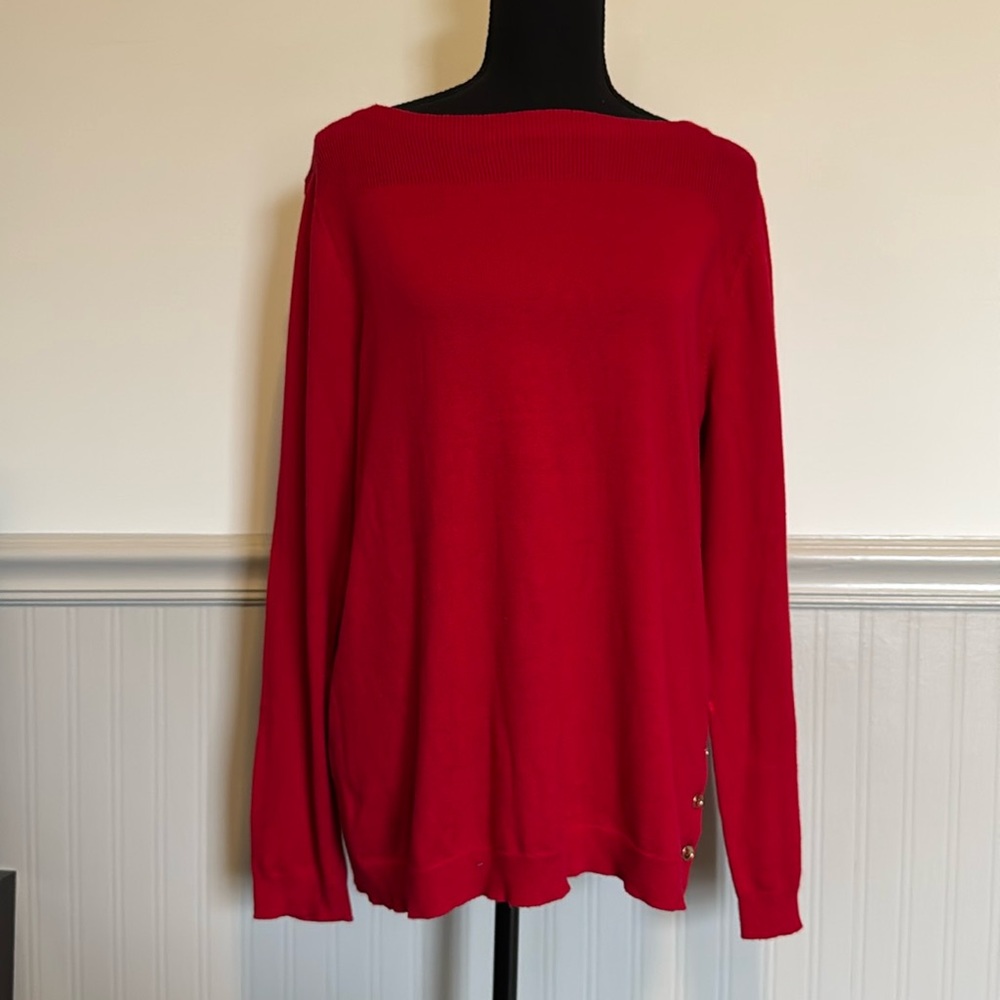 Ann Taylor Women’s Red Pullover Sweater Gold Buttons Sz XL